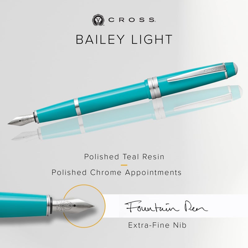 Cross Bailey Light Refillable Fountain Presented in a Everyday Gift Box - Medium Point, Black Ink, Polished Teal - Image 2